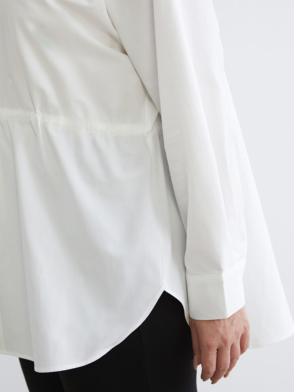 Ekru Büyük Beden Poplin Kadın Gömlek-2