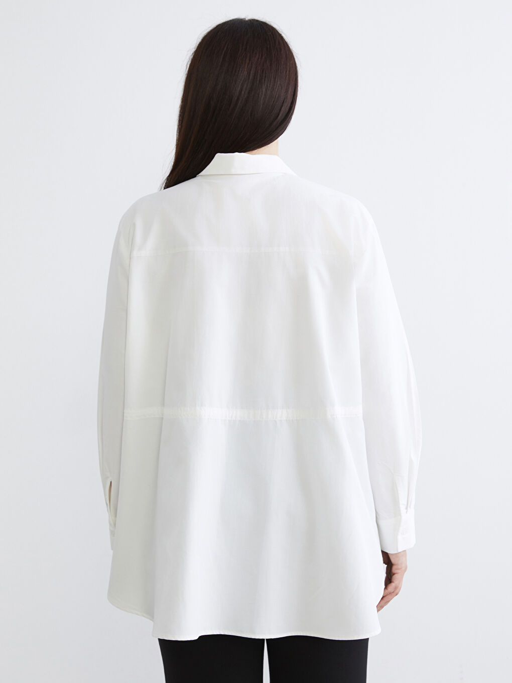 Ekru Büyük Beden Poplin Kadın Gömlek-3