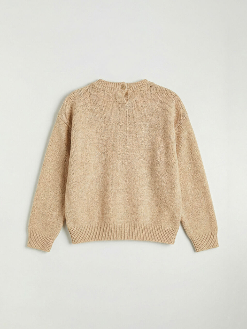 Bej Fiyonk Nakışlı Kız Bebek Triko Kazak ve Pantolon-2