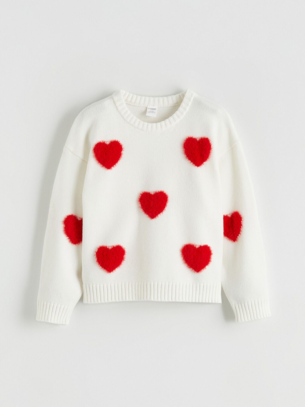 Heart Patterned Girls' Tricot Sweater