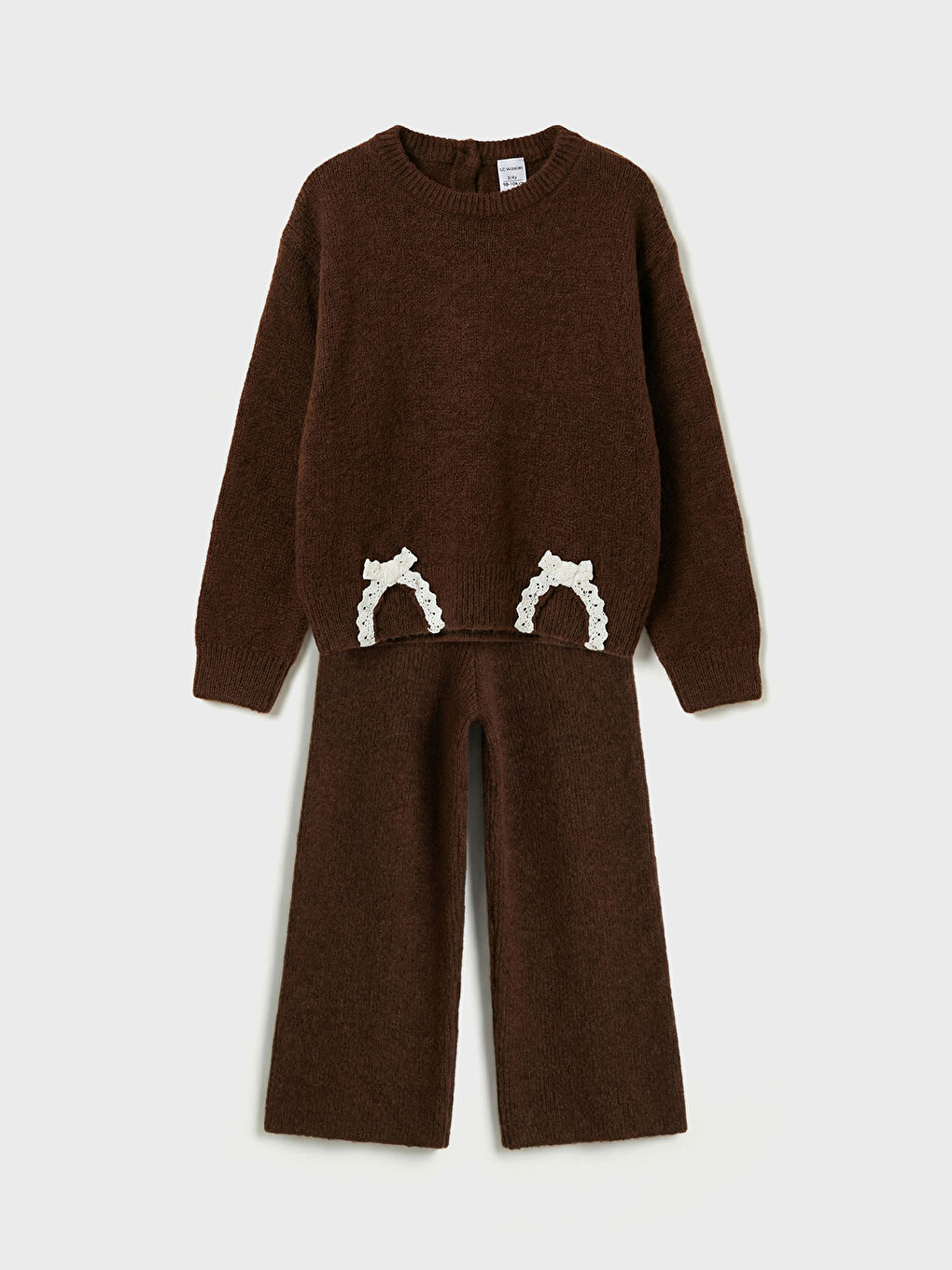 Kahverengi Geniş Paça Kız Çocuk Triko Takım