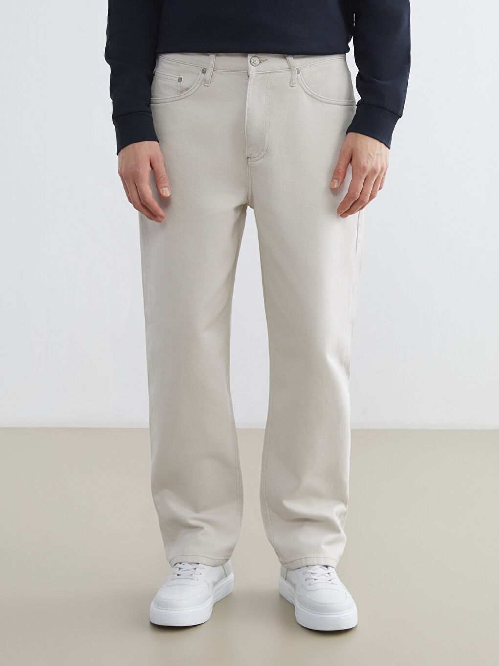 Gri Standart Kalıp Gabardin Erkek Pantolon-1