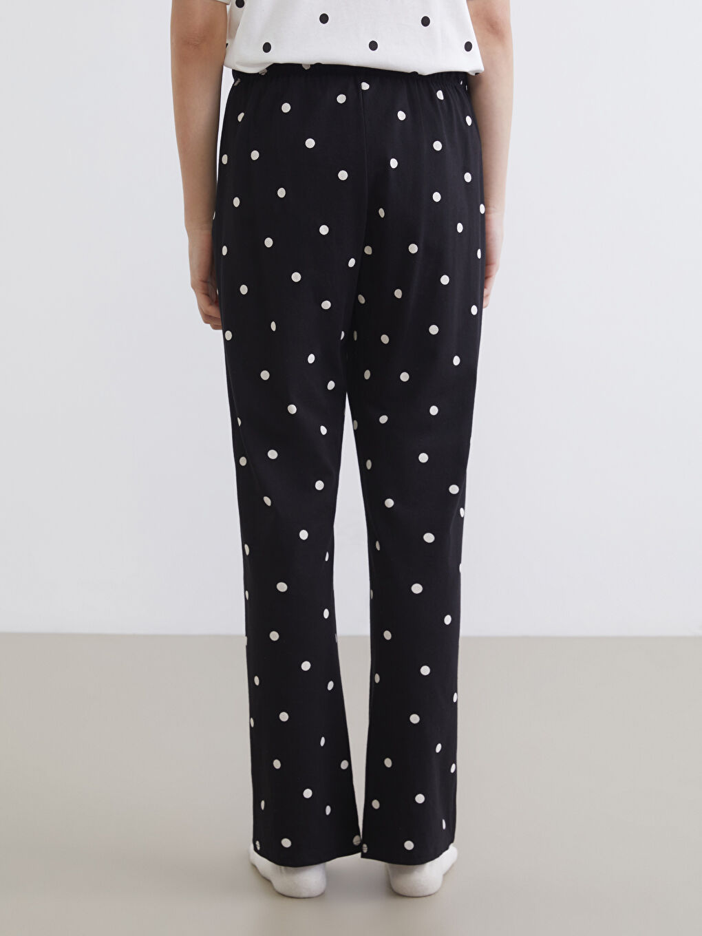 әйелдерге арналған горошекпен серпімді белдік пижама шалбарлары-3