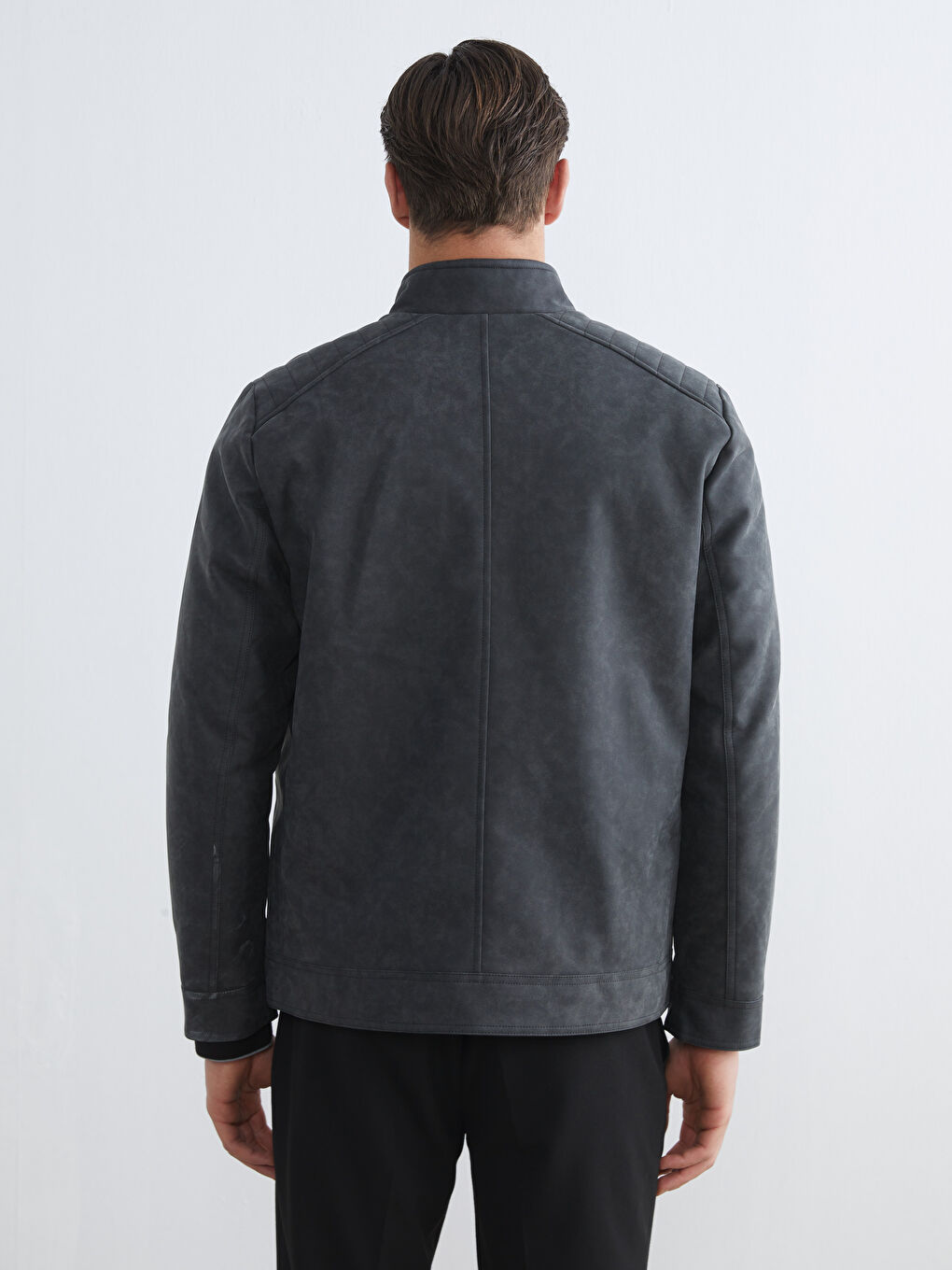 Gri Standart Kalıp Dik Yaka Erkek Mont-4