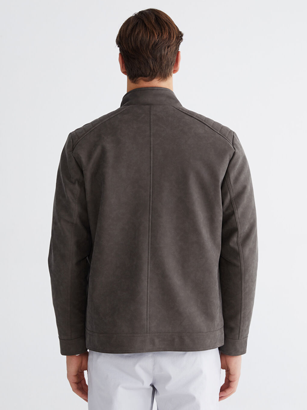 Bej Standart Kalıp Dik Yaka Erkek Mont-4