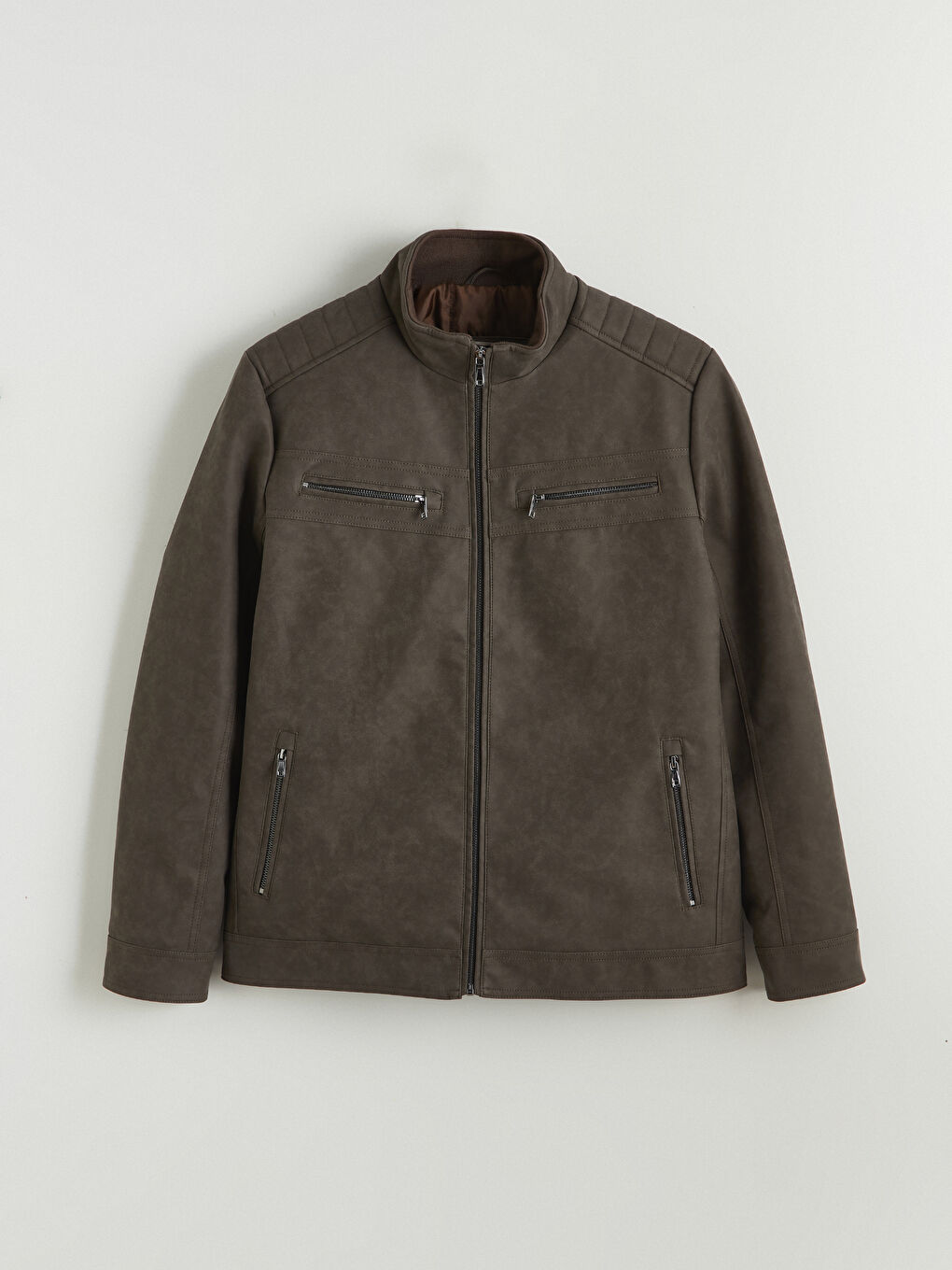 Bej Standart Kalıp Dik Yaka Erkek Mont-5