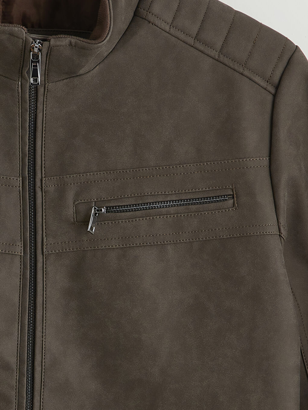 Bej Standart Kalıp Dik Yaka Erkek Mont-6