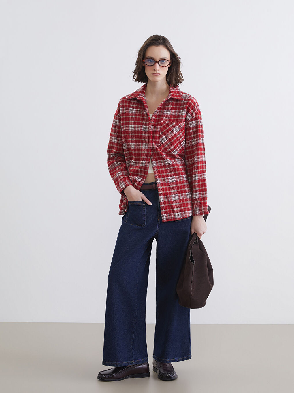 Bordo Ekose Kadın Oduncu Gömlek-1