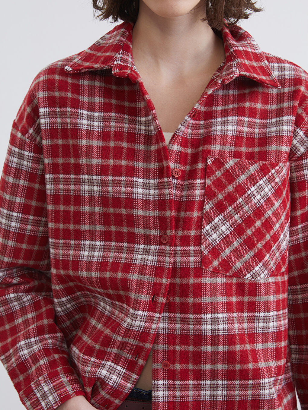 Bordo Ekose Kadın Oduncu Gömlek-2