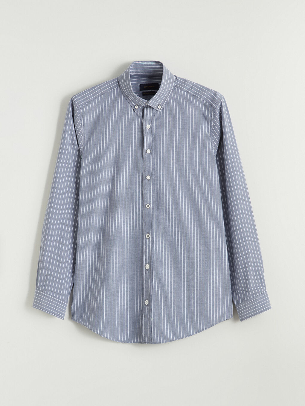 Lacivert Regular Fit Uzun Kollu Çizgili Erkek Gömlek-4