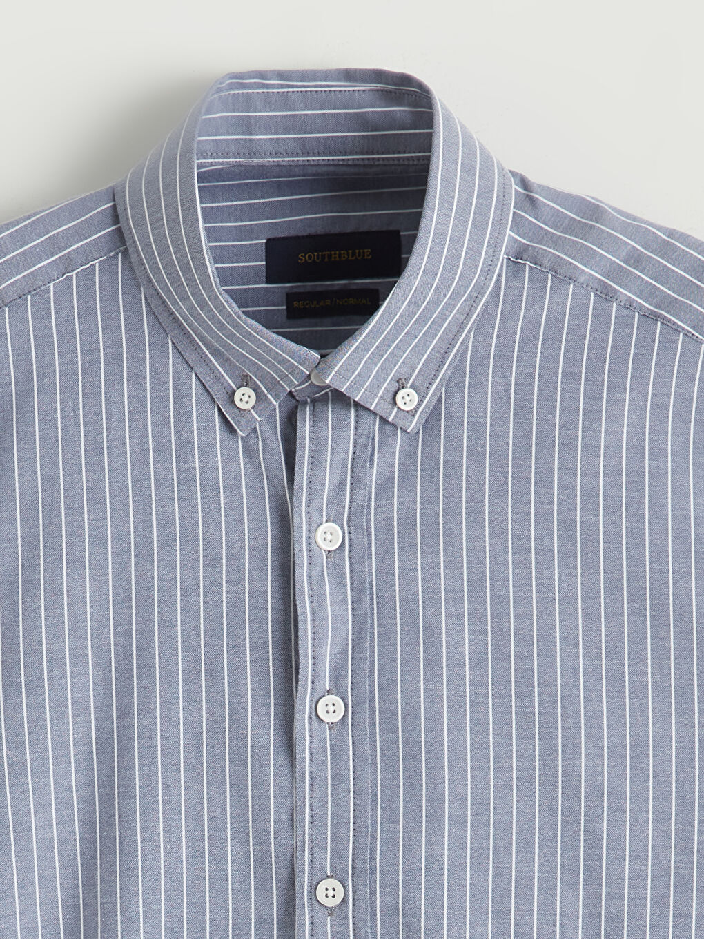 Lacivert Regular Fit Uzun Kollu Çizgili Erkek Gömlek-5