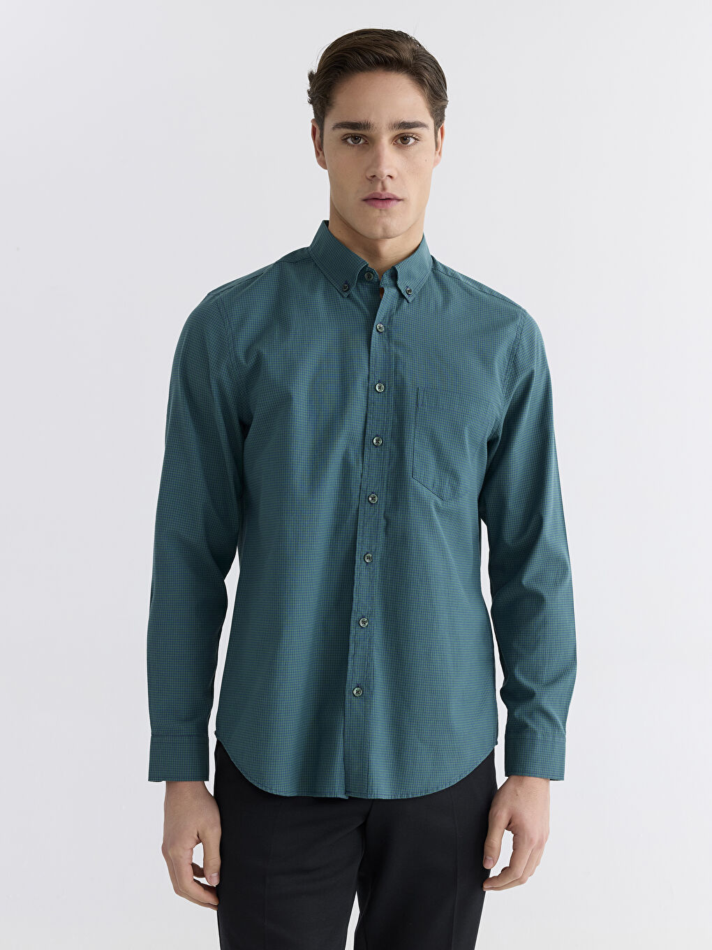 Regular Fit Plaid Poplin Men's Shirt