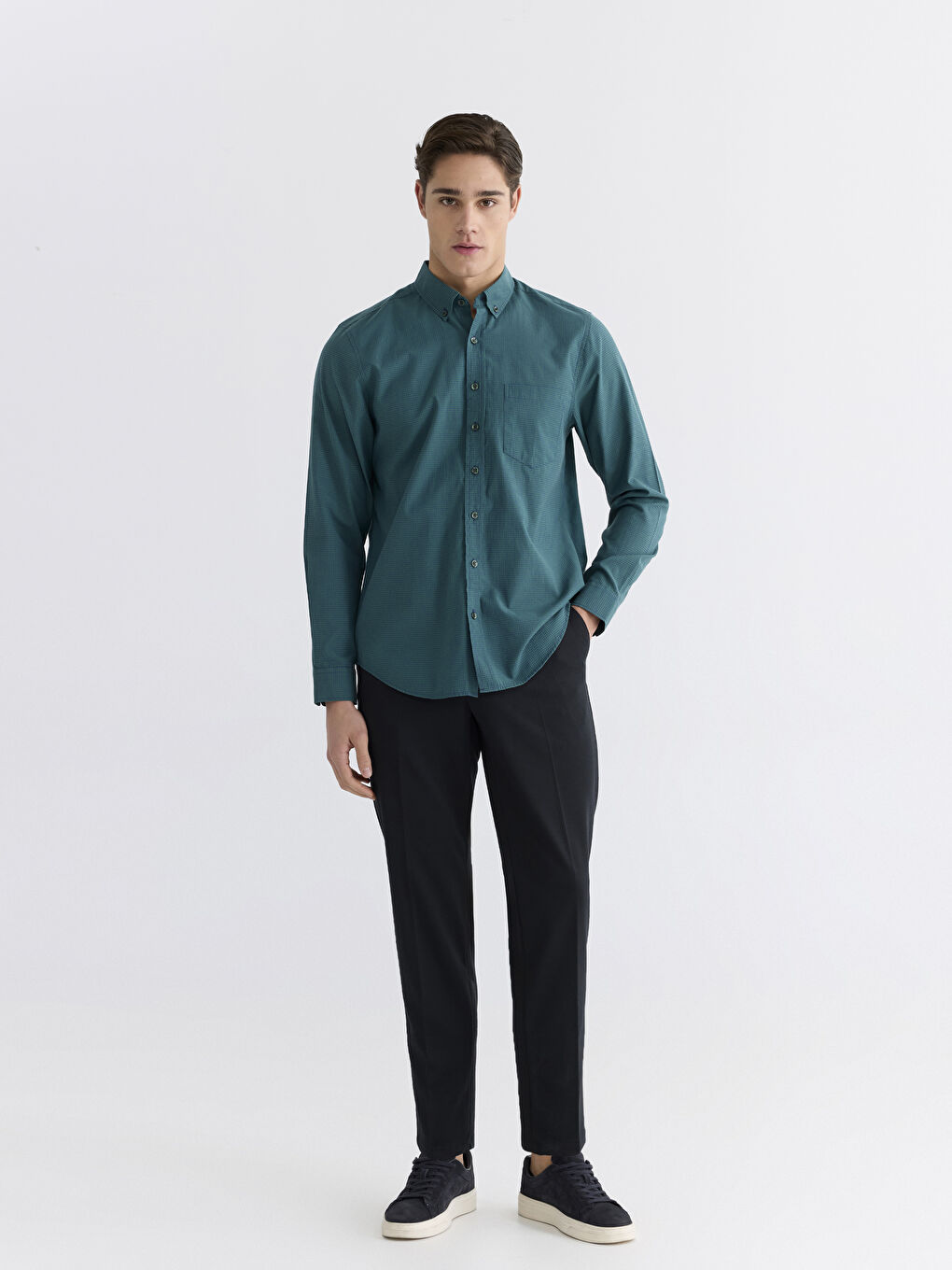 Regular Fit Plaid Poplin Men's Shirt-1