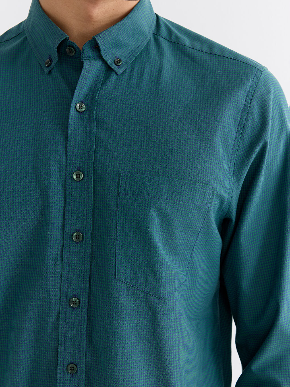 Regular Fit Plaid Poplin Men's Shirt-2