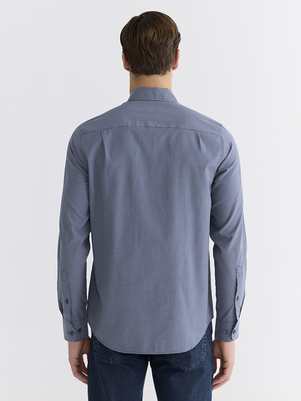 Gri Regular Fit Ekose Poplin Erkek Gömlek-3