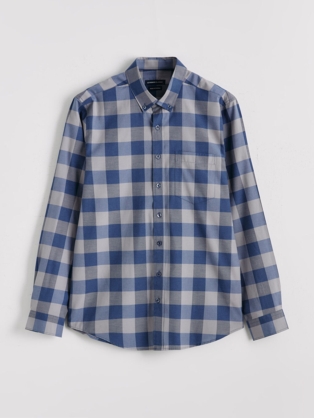 Lacivert Regular Fit Ekose Poplin Erkek Gömlek-4