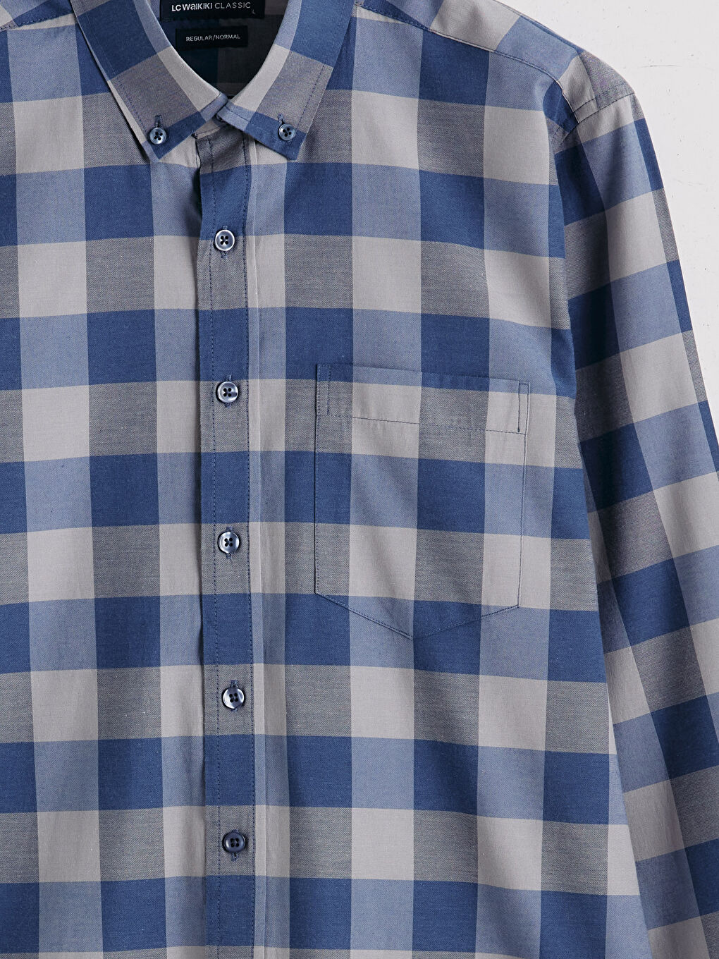 Lacivert Regular Fit Ekose Poplin Erkek Gömlek-5