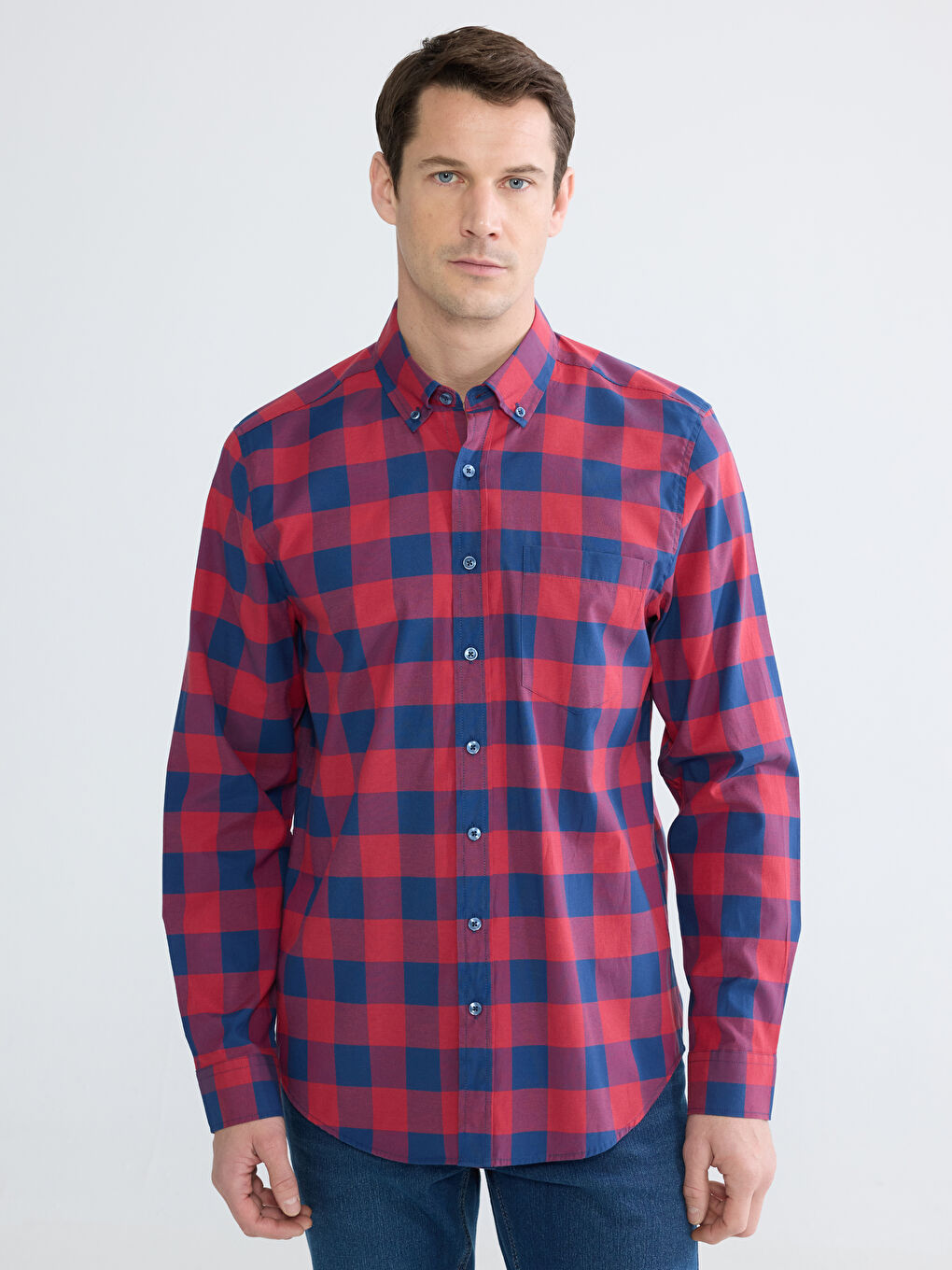 Regular Fit Plaid Poplin Men's Shirt