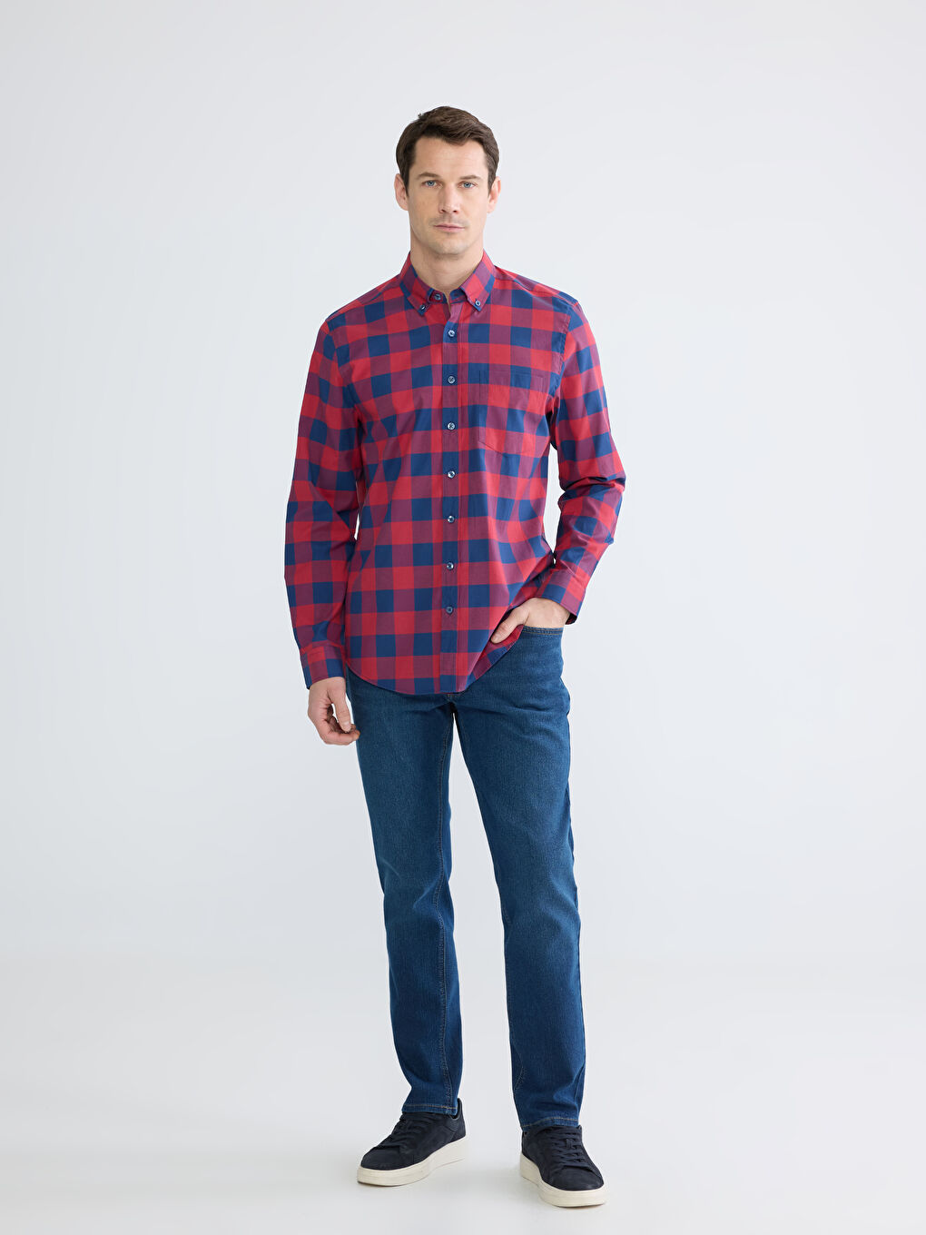 Regular Fit Plaid Poplin Men's Shirt-1
