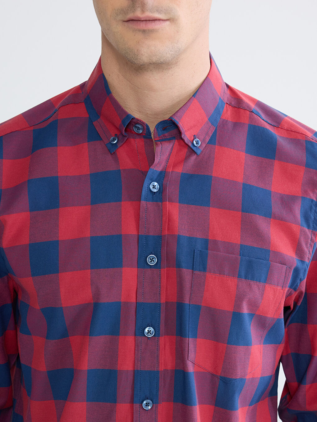 Regular Fit Plaid Poplin Men's Shirt-2