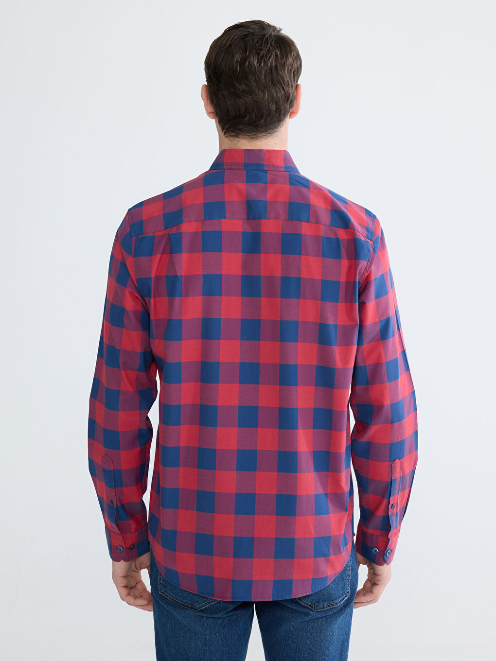 Regular Fit Plaid Poplin Men's Shirt-3