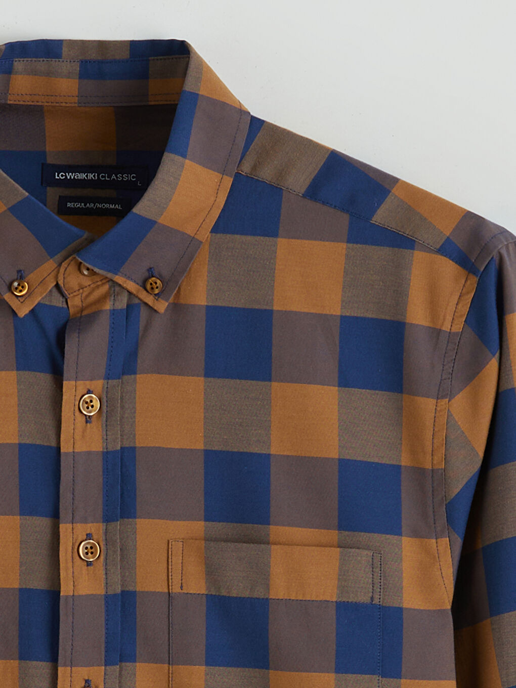 Bej Regular Fit Ekose Poplin Erkek Gömlek-5