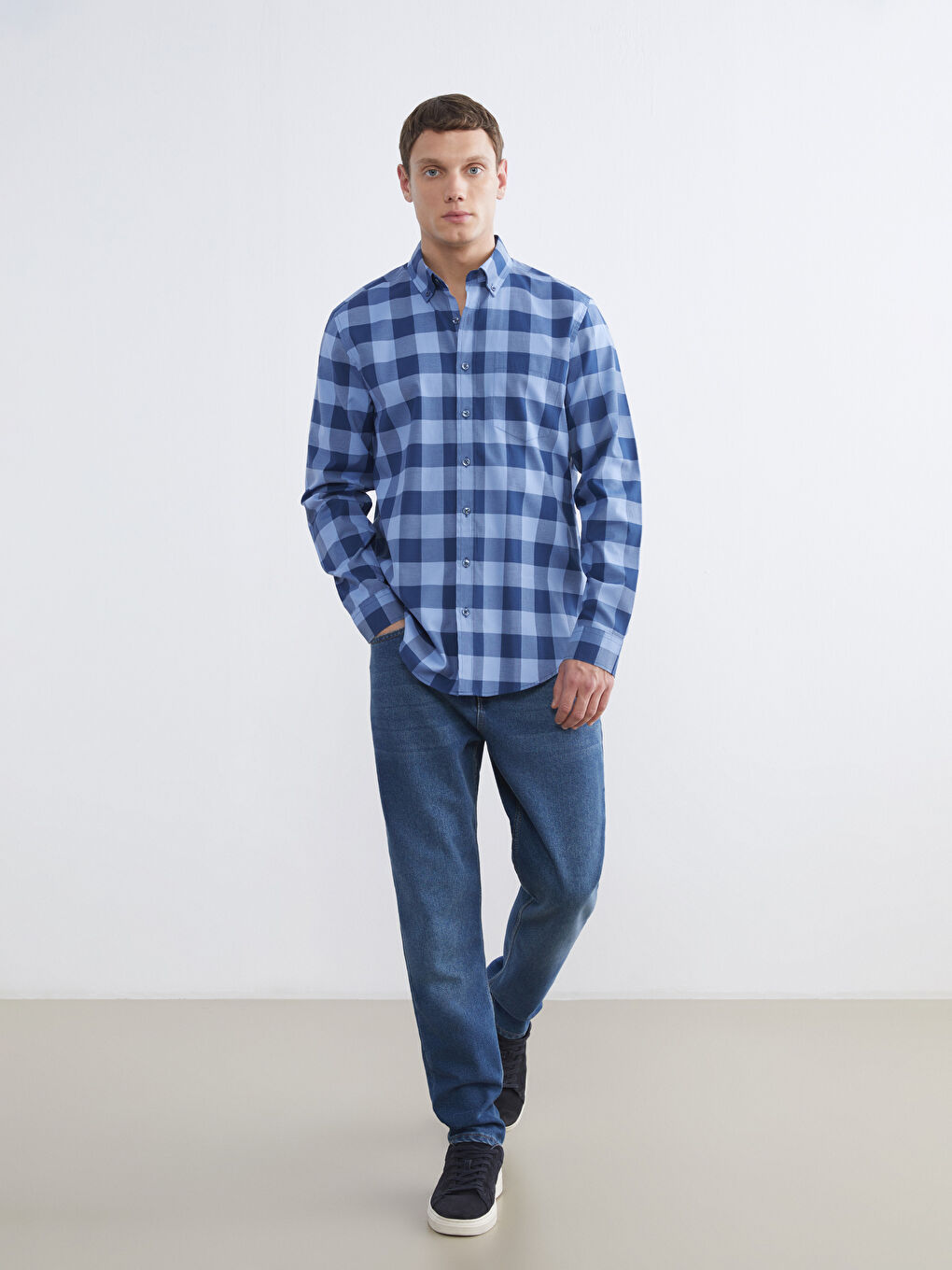 Mavi Regular Fit Ekose Poplin Erkek Gömlek-1