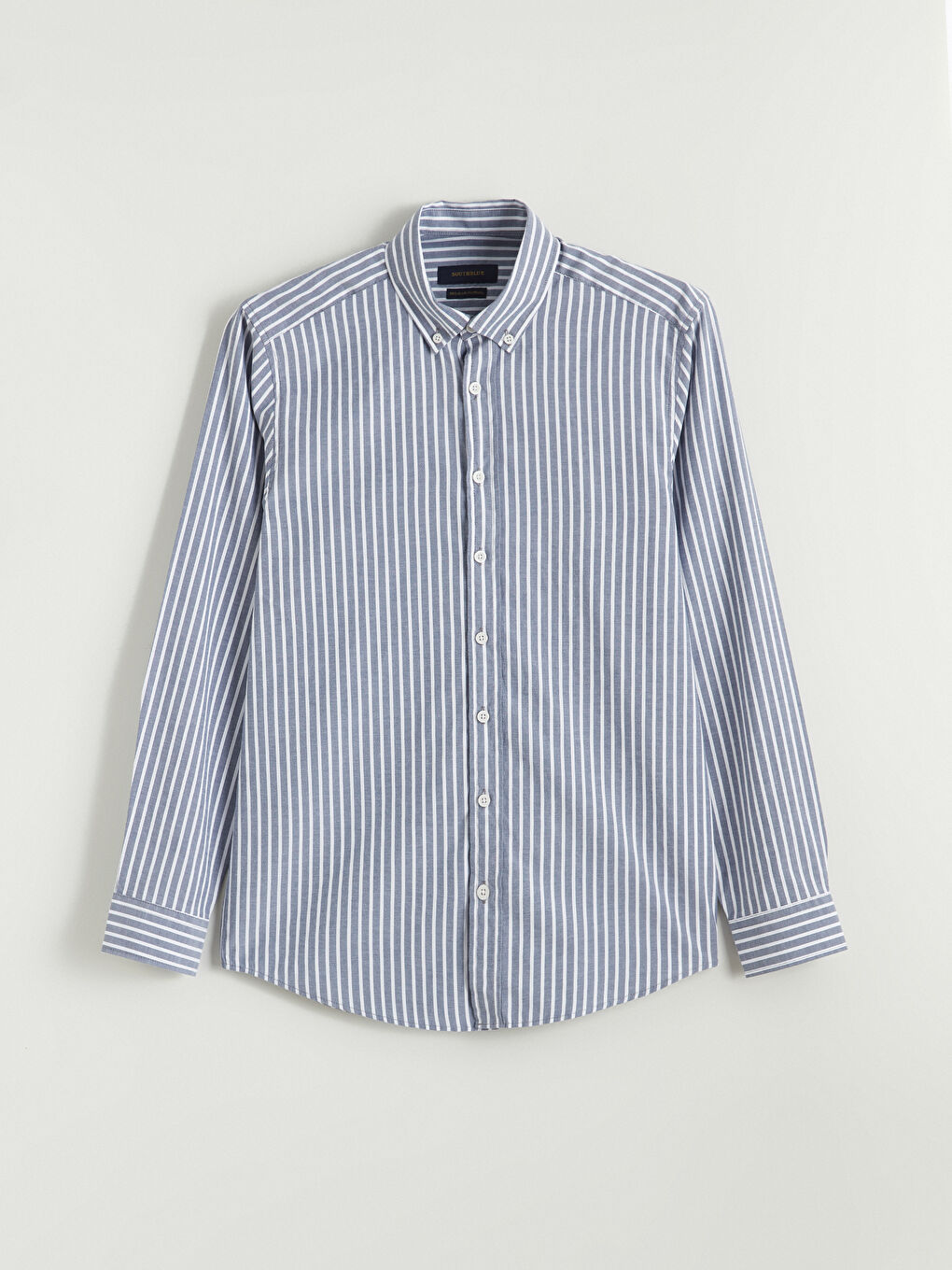 Lacivert Regular Fit Uzun Kollu Çizgili Erkek Gömlek-4