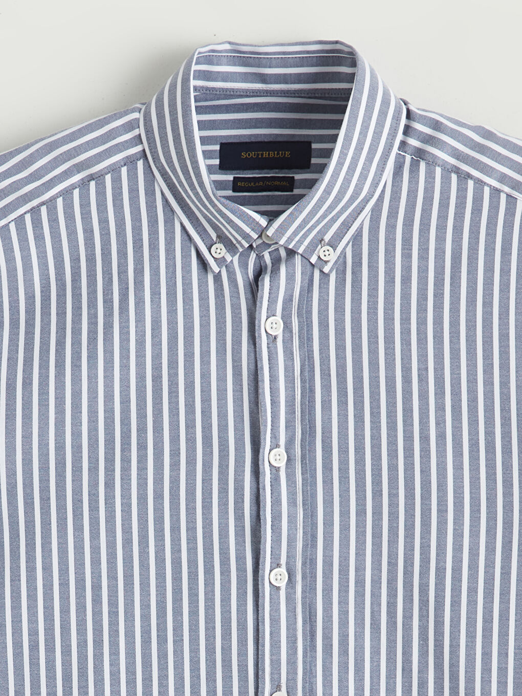 Lacivert Regular Fit Uzun Kollu Çizgili Erkek Gömlek-5