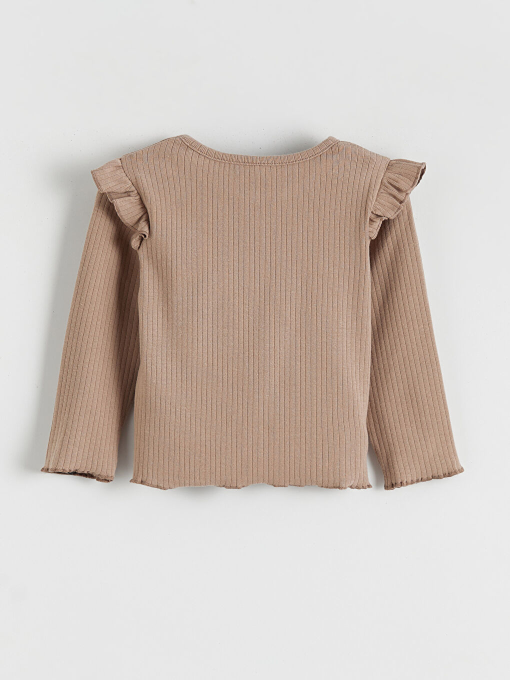 Kahverengi Bisiklet Yaka Ayıcık Nakışlı Kız Bebek Uzun Kollu Tişört-1