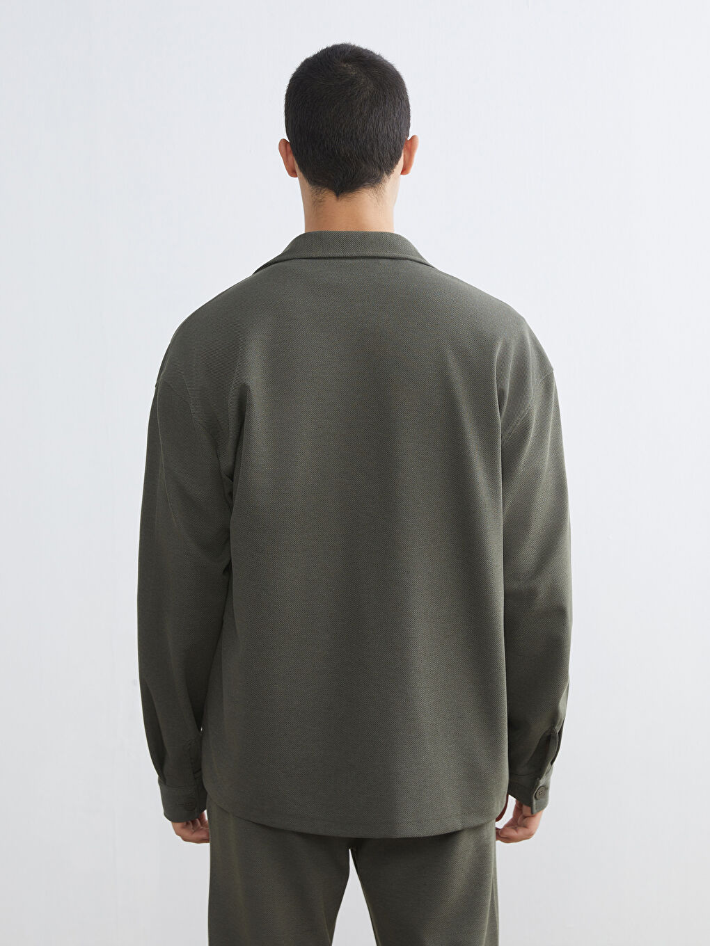 Haki Rahat Kalıp Uzun Kollu Erkek Gömlek Ceket-3