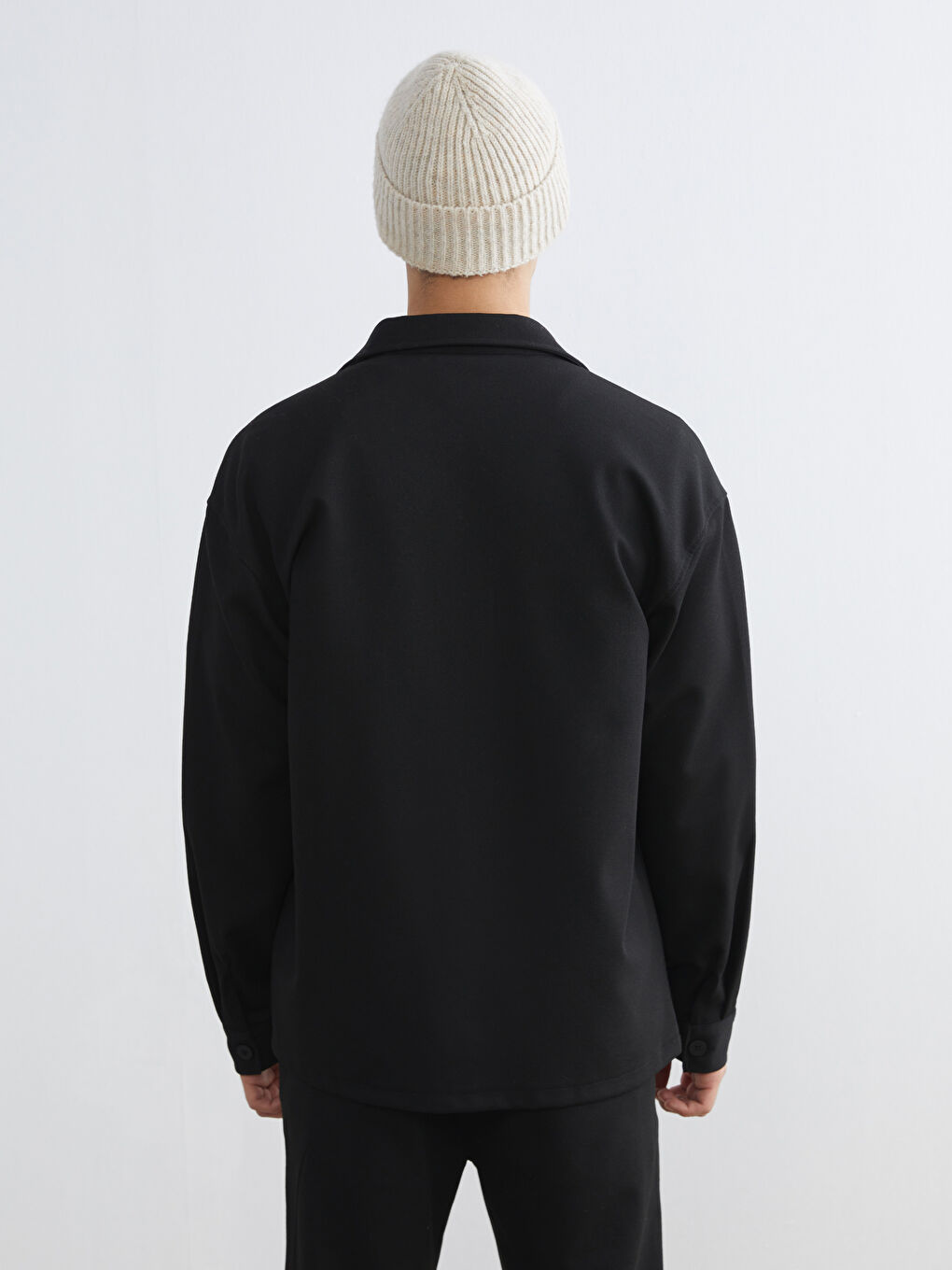 Siyah Rahat Kalıp Uzun Kollu Erkek Gömlek Ceket-3