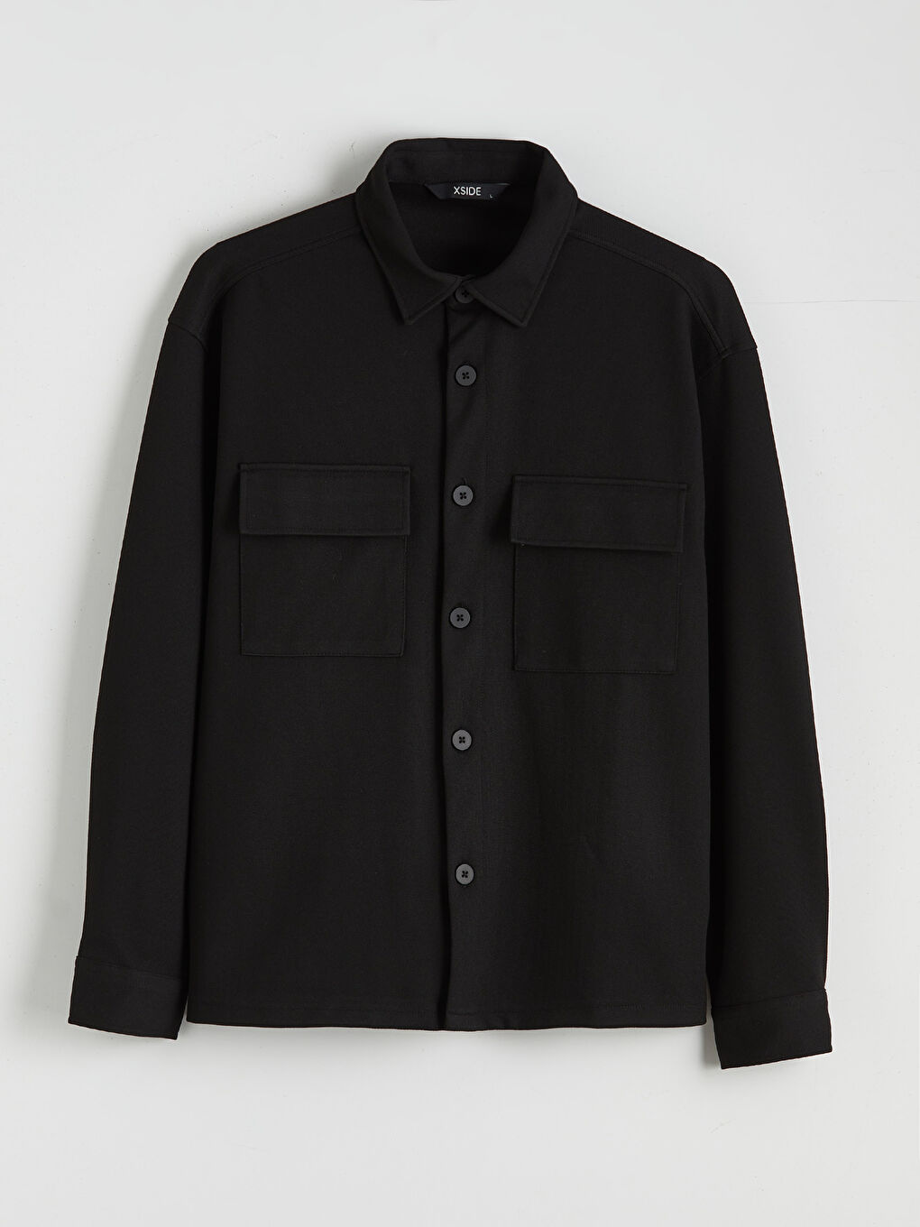 Siyah Rahat Kalıp Uzun Kollu Erkek Gömlek Ceket-4