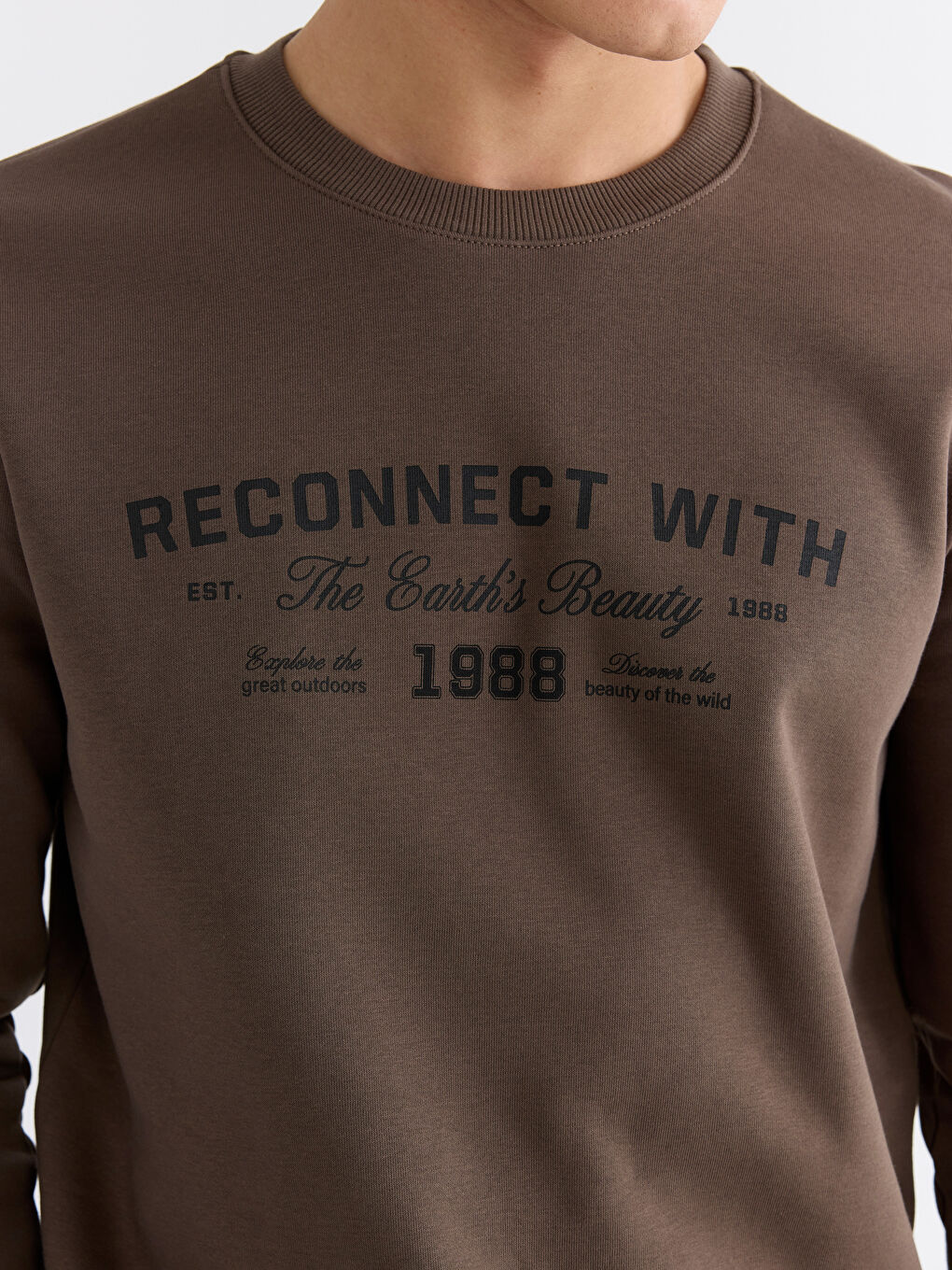 Kahverengi Bisiklet Yaka Erkek Kalın Sweatshirt-2