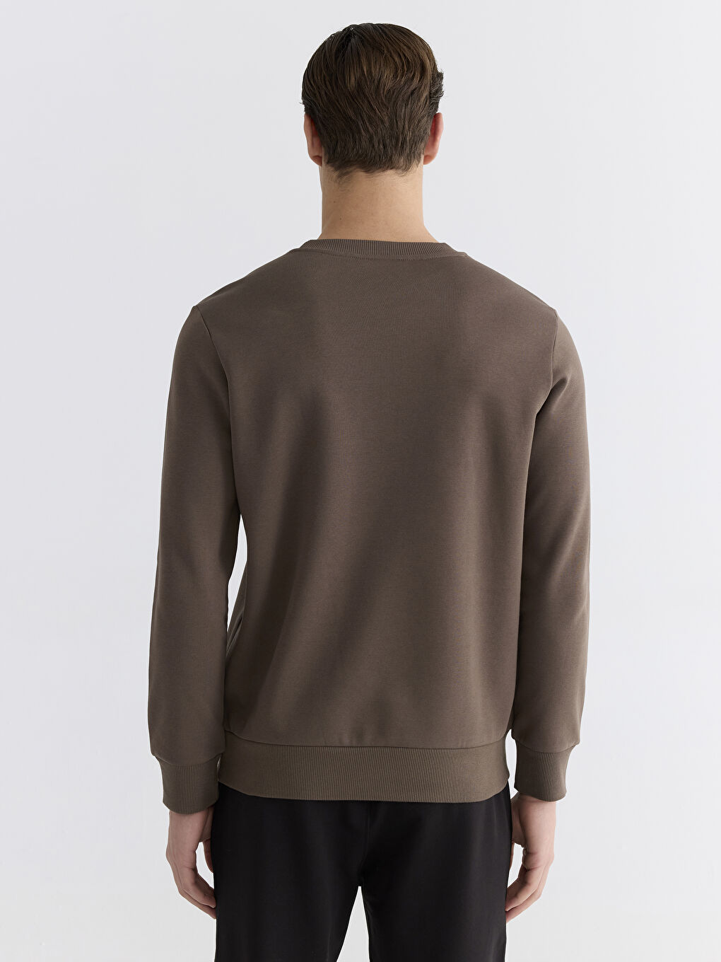 Kahverengi Bisiklet Yaka Erkek Kalın Sweatshirt-3