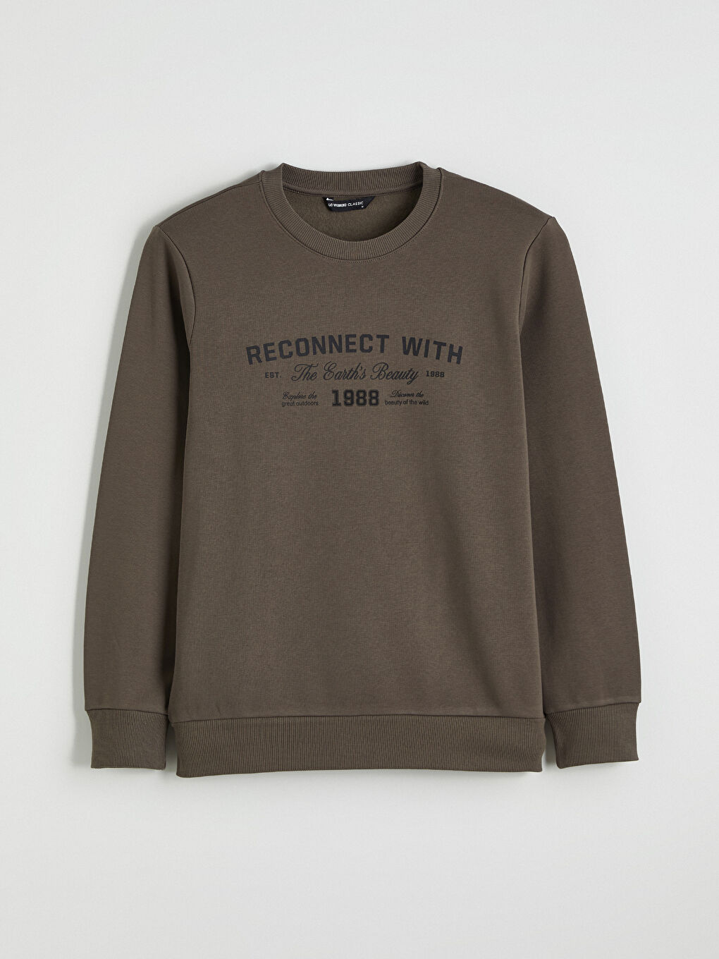 Kahverengi Bisiklet Yaka Erkek Kalın Sweatshirt-4