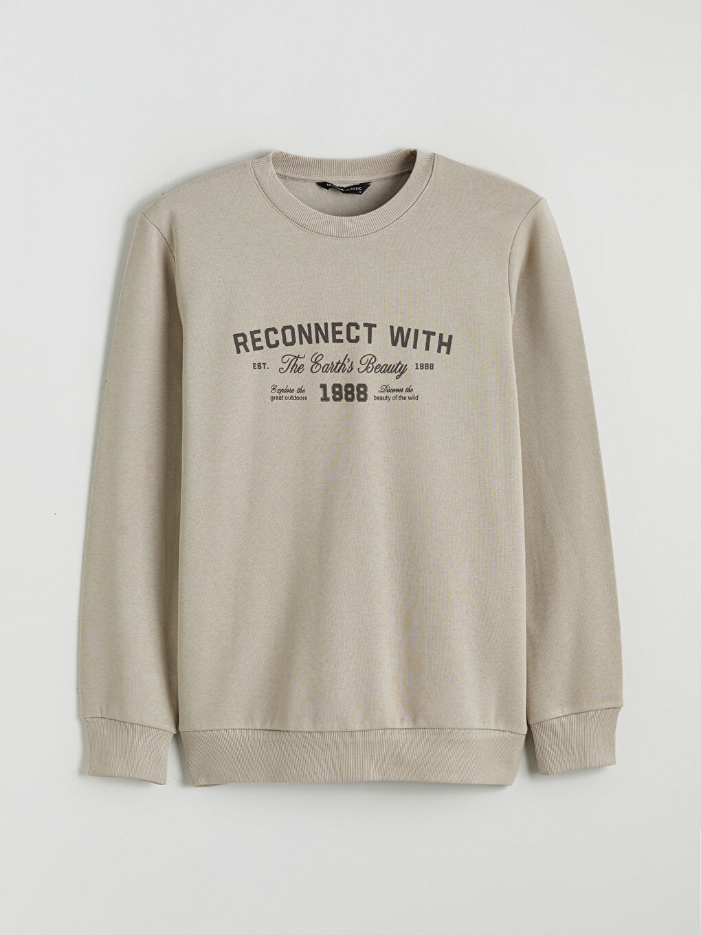 Bej Bisiklet Yaka Erkek Kalın Sweatshirt-4