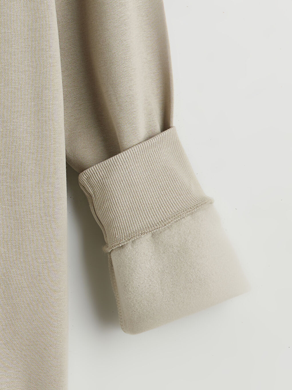 Bej Bisiklet Yaka Erkek Kalın Sweatshirt-5