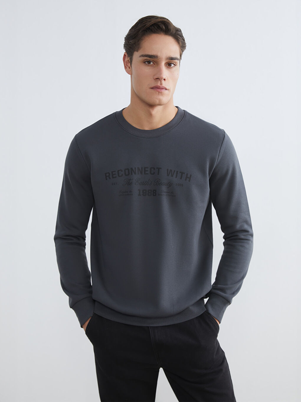 Mavi Bisiklet Yaka Erkek Kalın Sweatshirt