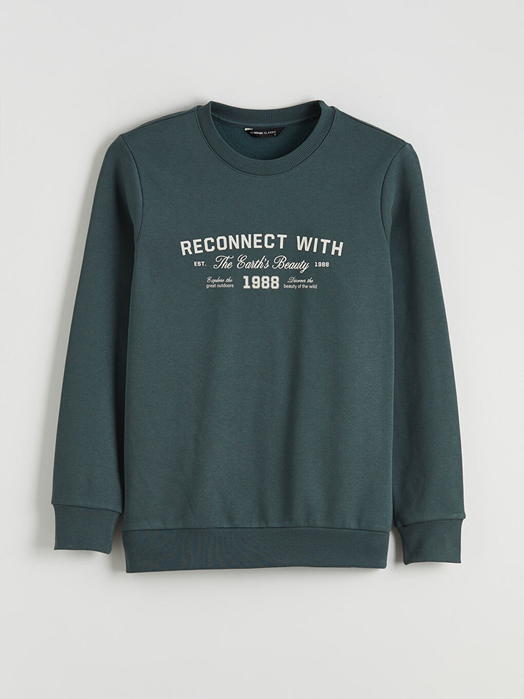 Yeşil Bisiklet Yaka Erkek Kalın Sweatshirt