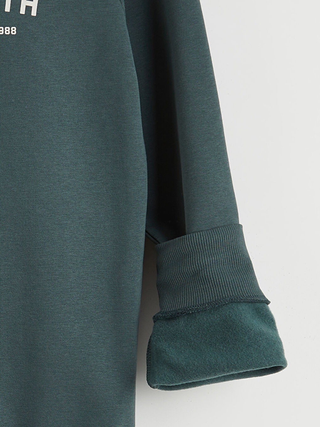 Yeşil Bisiklet Yaka Erkek Kalın Sweatshirt-1