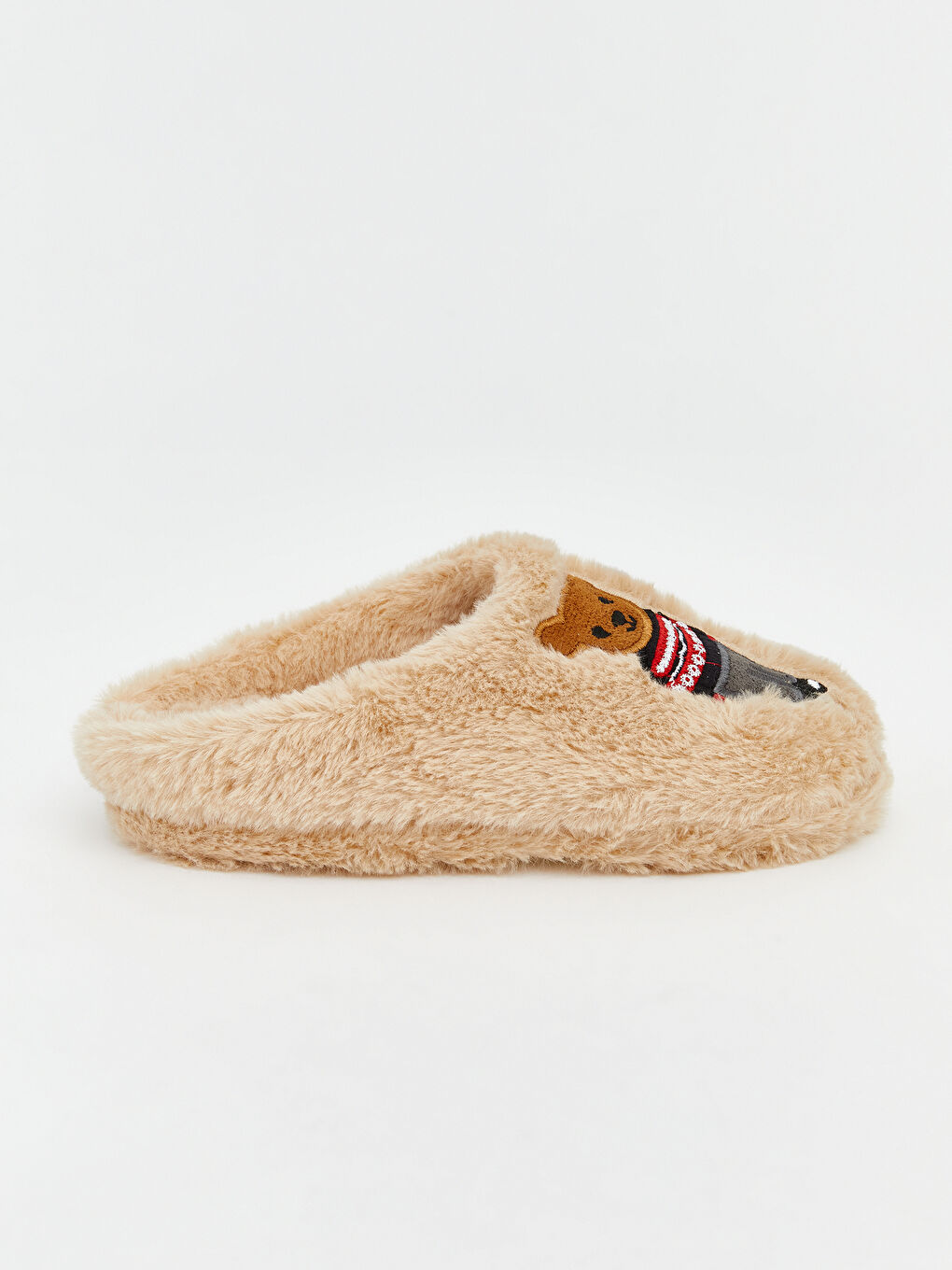 Kahverengi Ayı Teddy Nakışlı Pelüş Kız Çocuk Ev Terliği-1