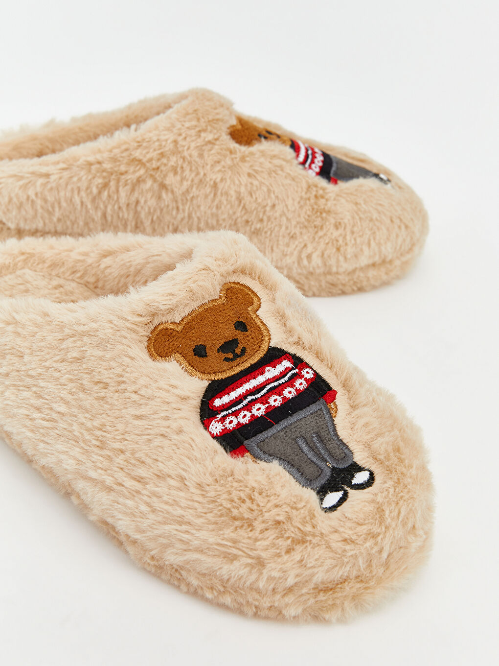 Kahverengi Ayı Teddy Nakışlı Pelüş Kız Çocuk Ev Terliği-5