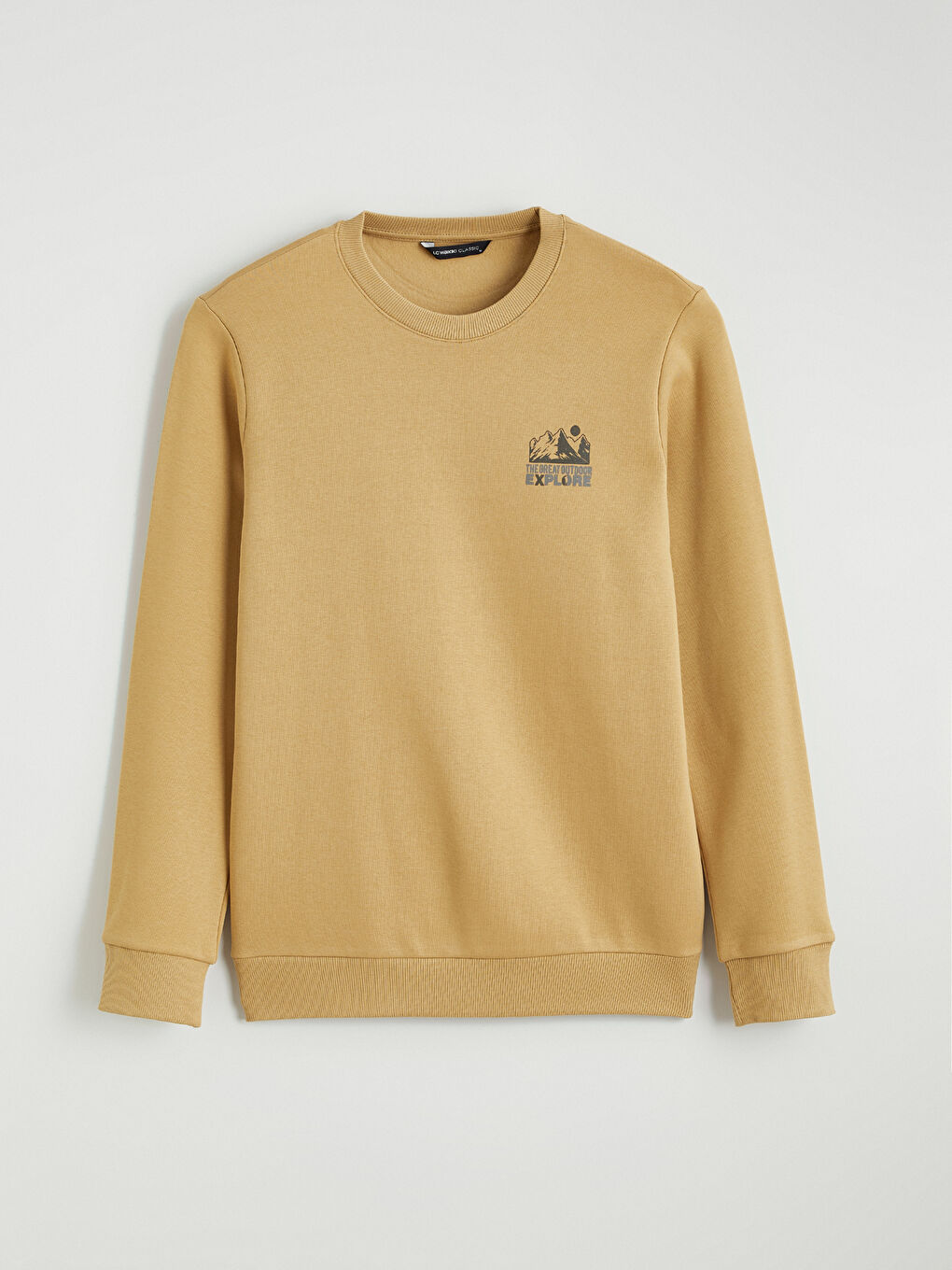 Sarı Bisiklet Yaka Baskılı Erkek Kalın Sweatshirt-4