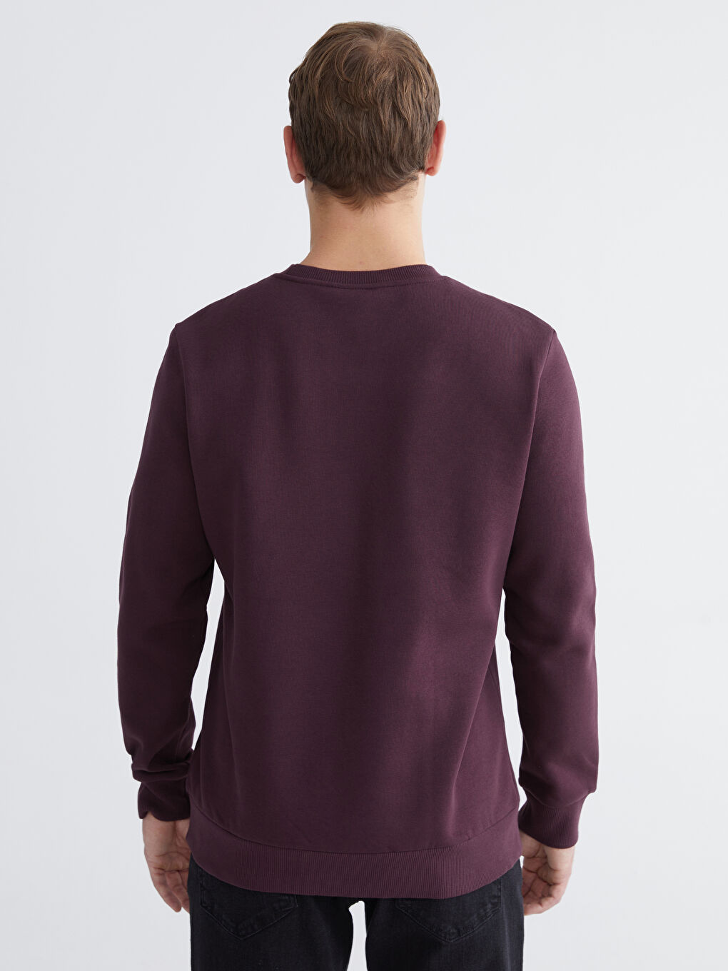 Mürdüm Bisiklet Yaka Baskılı Erkek Kalın Sweatshirt-3