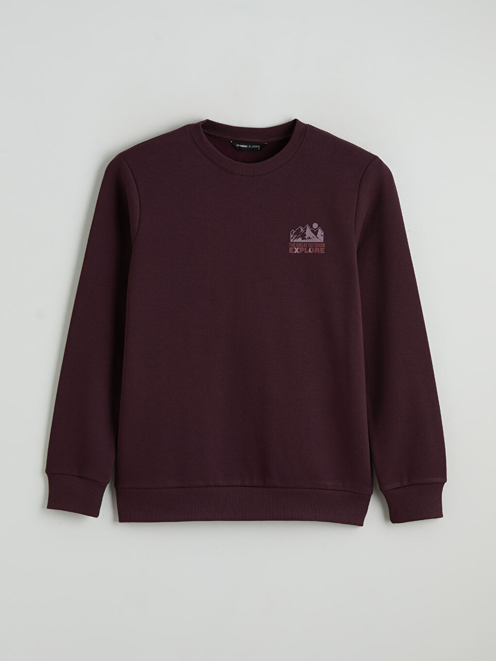 Mürdüm Bisiklet Yaka Baskılı Erkek Kalın Sweatshirt-4