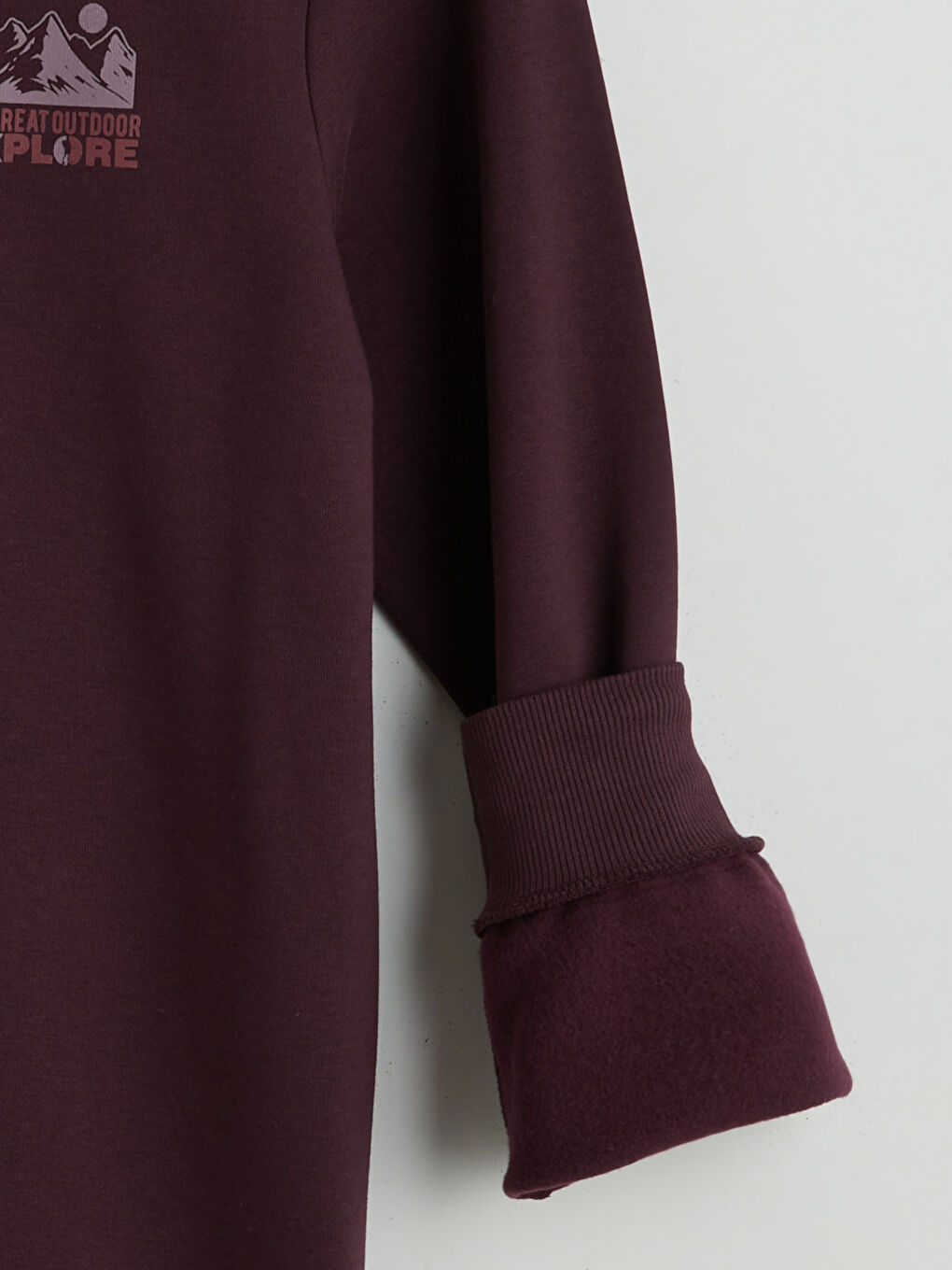 Mürdüm Bisiklet Yaka Baskılı Erkek Kalın Sweatshirt-5