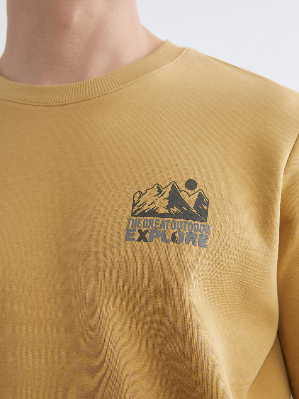 Sarı Bisiklet Yaka Baskılı Erkek Kalın Sweatshirt-2