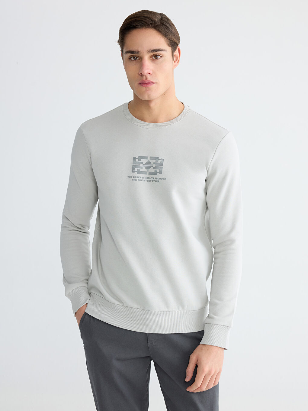 Crew Neck Printed Men's Thick Sweatshirt