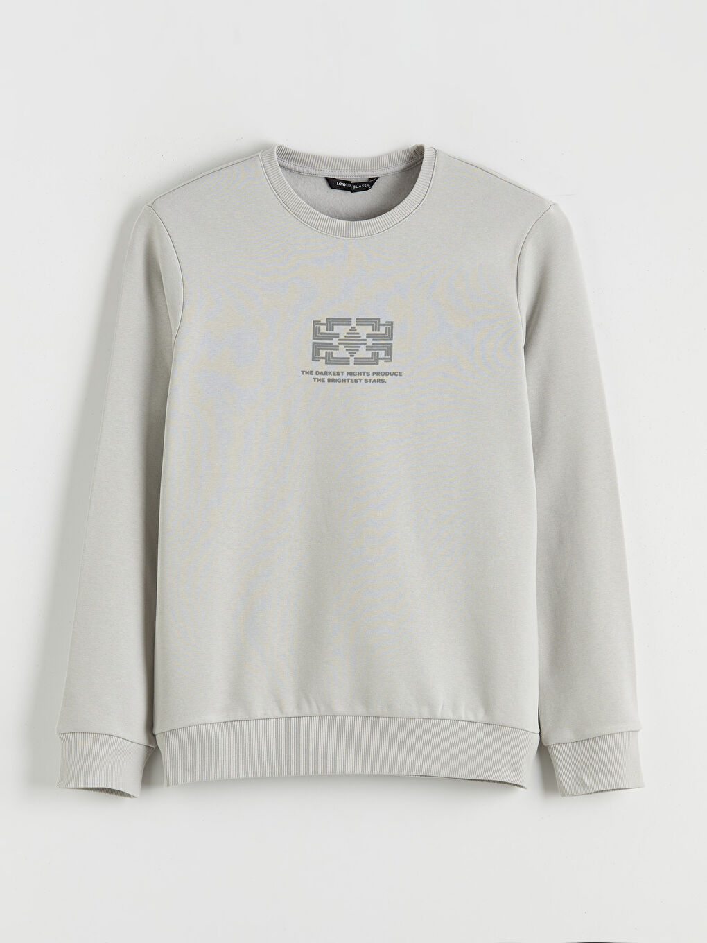 Gri Bisiklet Yaka Baskılı Erkek Kalın Sweatshirt